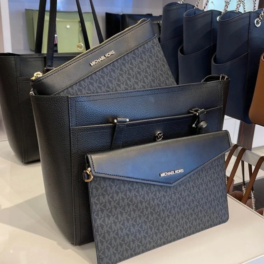 MICHAEL Maisie Large Pebbled Leather 3-in-1 Tote Bag BLACK / BLACK MULTI COLOR